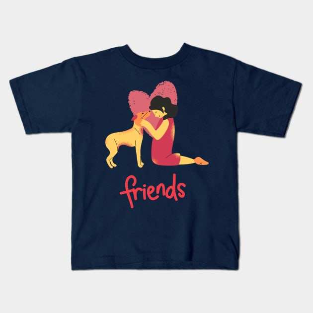 Girl and Dog Best Friends Kids T-Shirt by ArtsyNav
